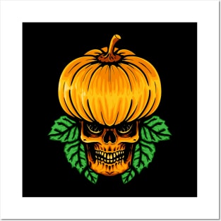 monster pumpkin skull hallowen illustration Posters and Art